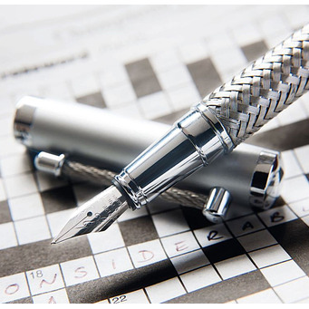 Two Tone Silver Rollerball and Fountain Pen Set	