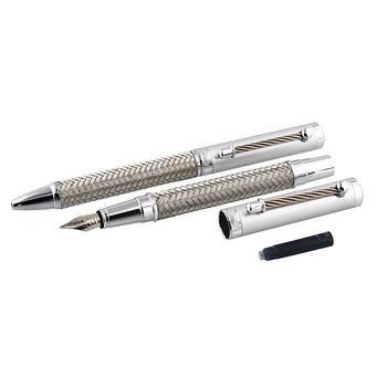 Two Tone Silver Rollerball and Fountain Pen Set	