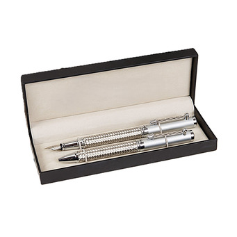 Two Tone Silver Rollerball and Fountain Pen Set	
