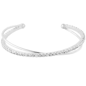 Silver Crystal Criss Cross Cuff Bangle