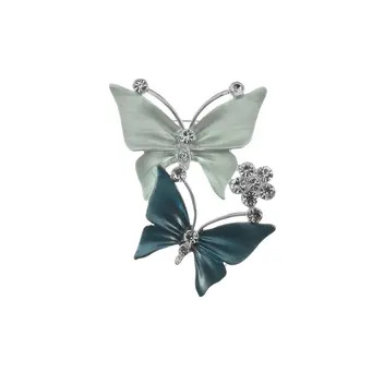 Silver, Crystal and Blue butterflies brooch