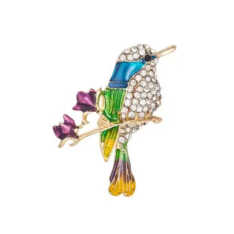 Gold Crystal and Enamel Bird Brooch