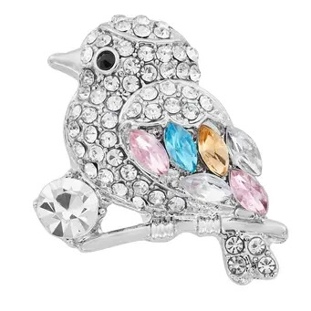 Multi Crystal Bird Brooch