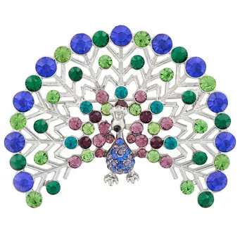 Multi Crystal Peacock Brooch