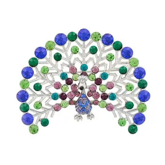 Multi Crystal Peacock Brooch