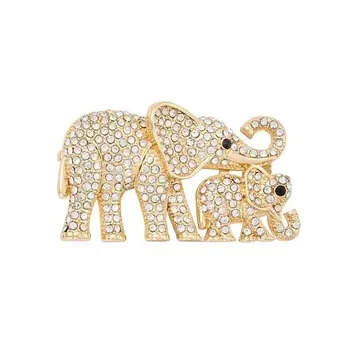 Gold Crystal Elephant Brooch