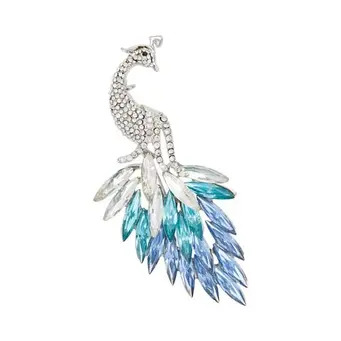 Multi Blues Peacock Brooch