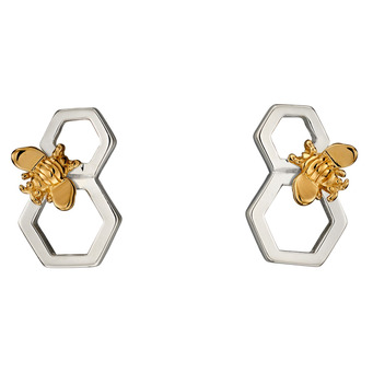 Sterling Silver & Gold Plated Honeycomb and Bee Earrings