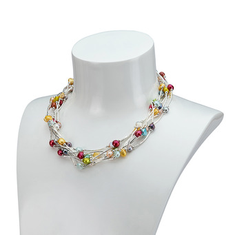 Multi Coloured 7 Strand Twisted Freshwater Pearl Necklace