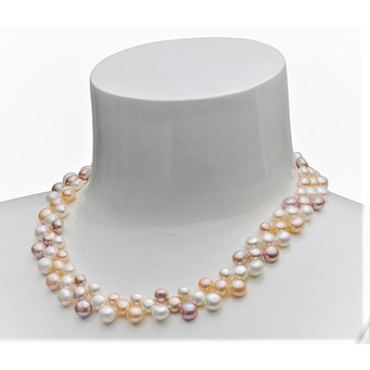 Multi-coloured 3 Layer Button Pearl Necklace
