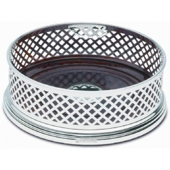 Hallmarked Silver Pierced Basket Weave 4.75" Wine Coaster
