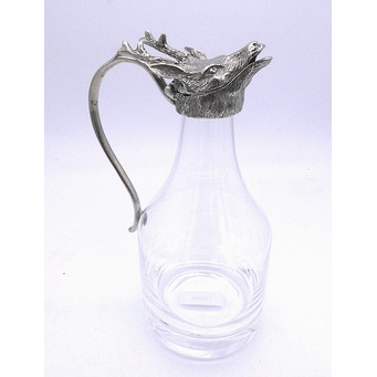 Crystal Oil/Vinegar Bottle with Cast Pewter Stag Head Handle and Lid
