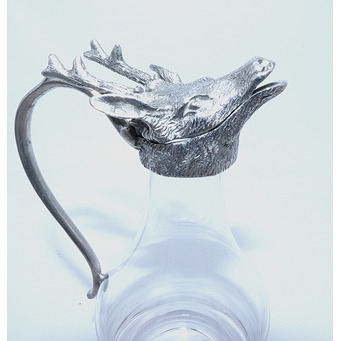 Crystal Oil/Vinegar Bottle with Cast Pewter Stag Head Handle and Lid