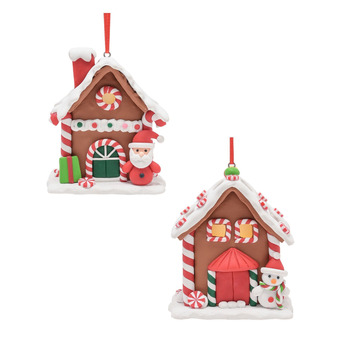 Set of Two LED Gingerbread House Tree Decorations