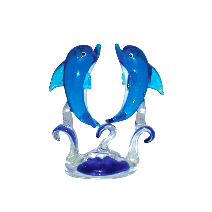 Two Dolphins Glass Figurine