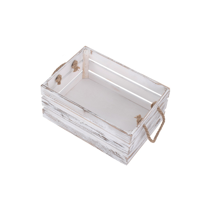 Distressed White Wooden Crates with Rope Handles 