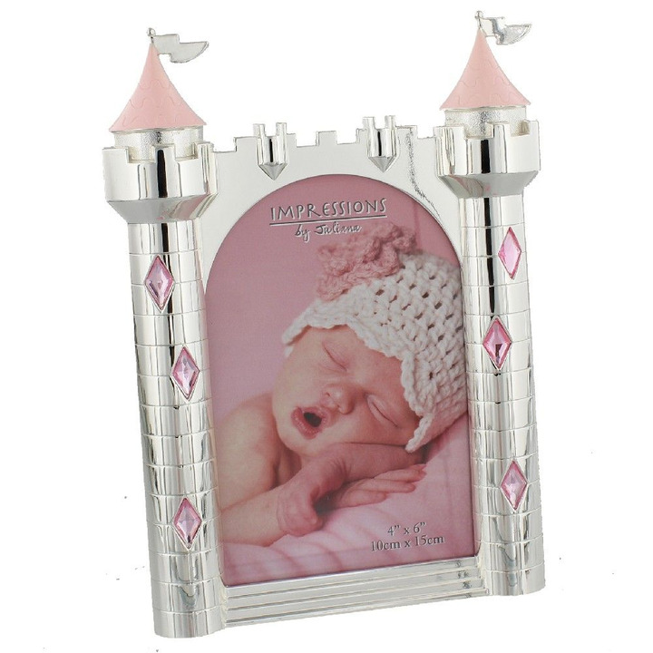 Castle Photo Frame - Silverplated with Pink Crystal