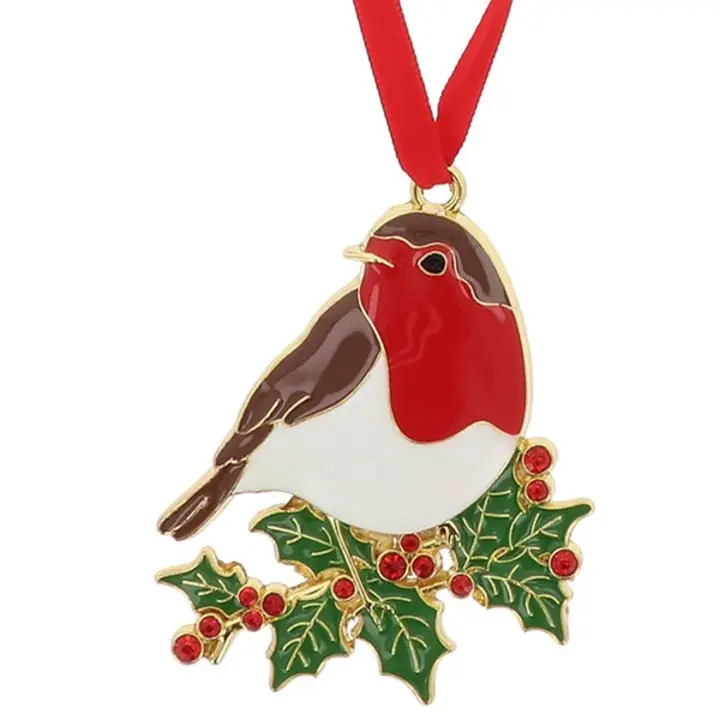 Robin on Holly Christmas Tree Decoration