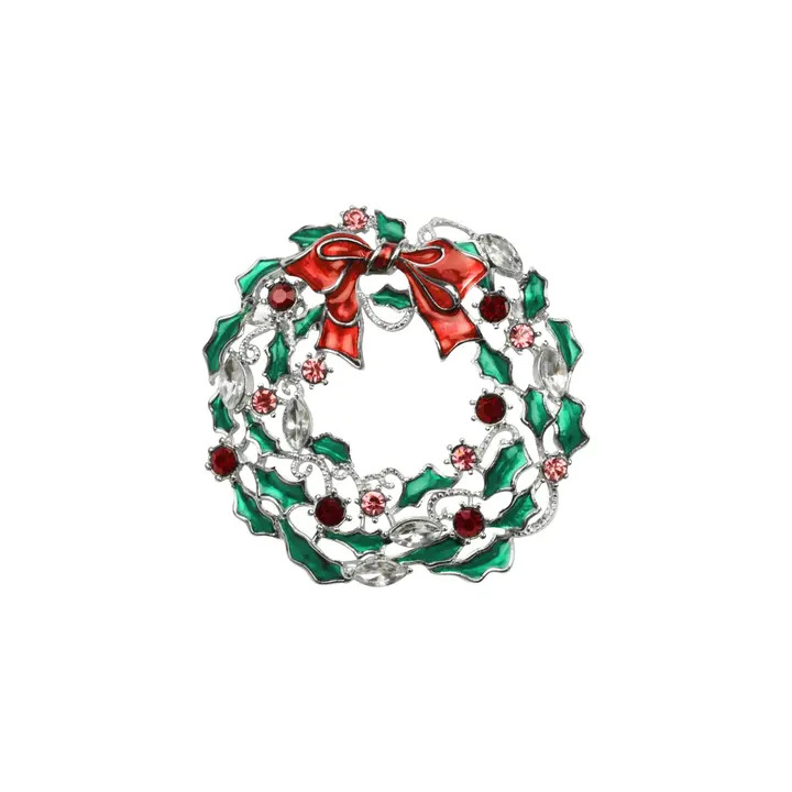 Jewelled Holly Wreath Brooch