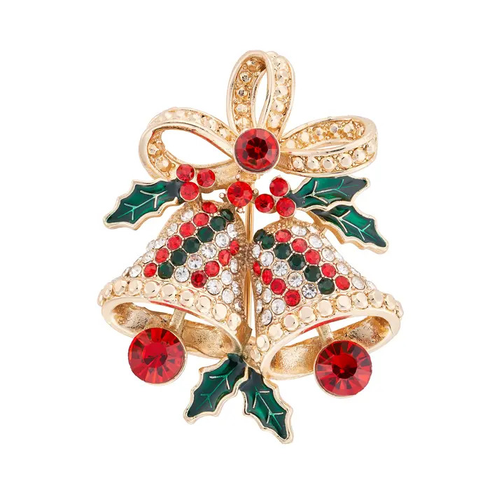Jewelled Yuletide Bells Brooch