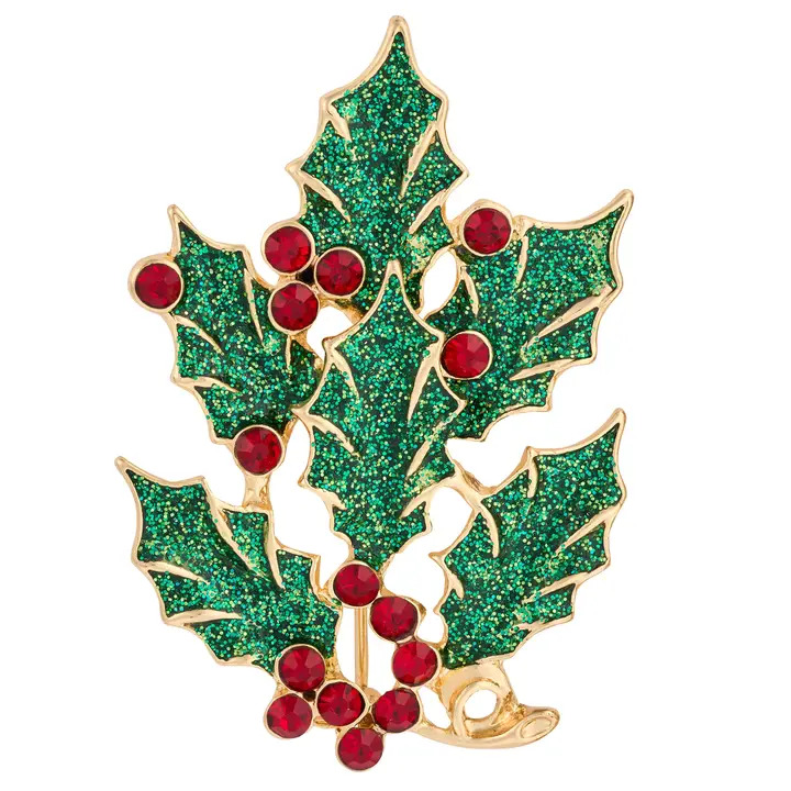 Jewelled Holly Sprig Brooch