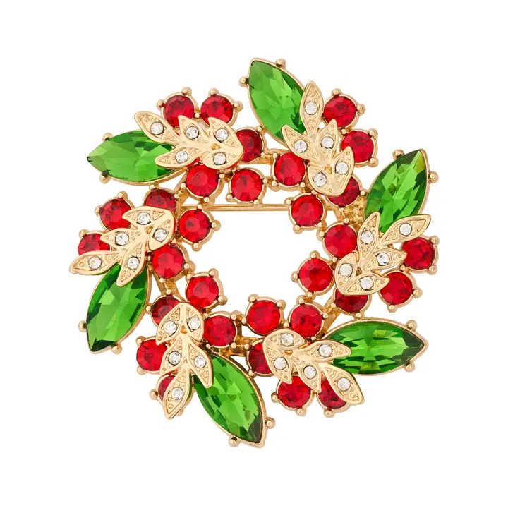 Yuletide Jewelled Laurel and Berries Wreath Brooch