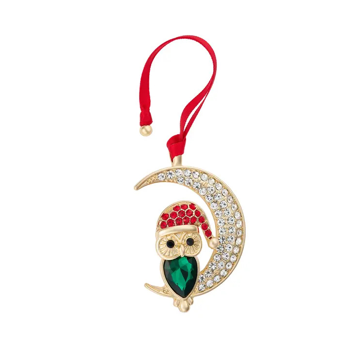 Jewelled Yuletide Owl on the Moon Tree Decoration