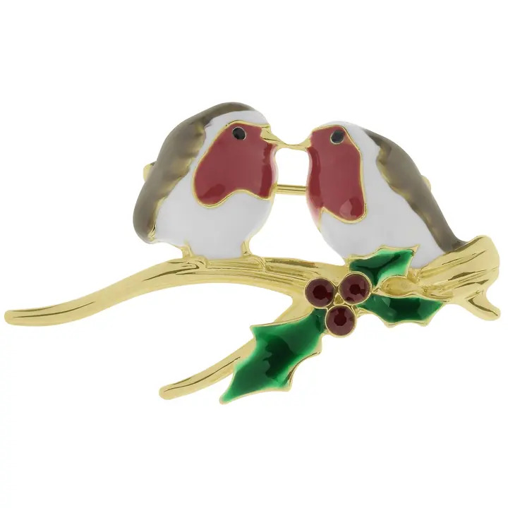 Jewelled Twin Robins Brooch