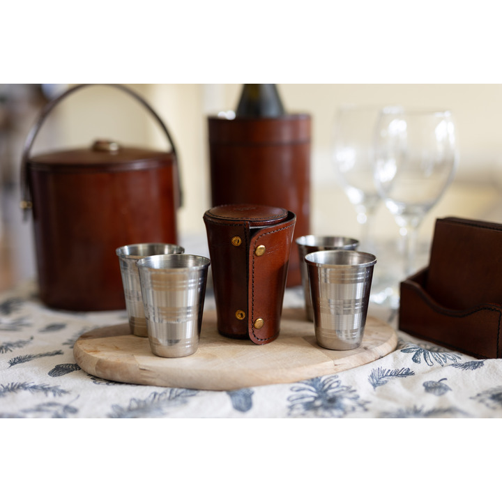 Cognac Leather Set of 4 Drink Cups