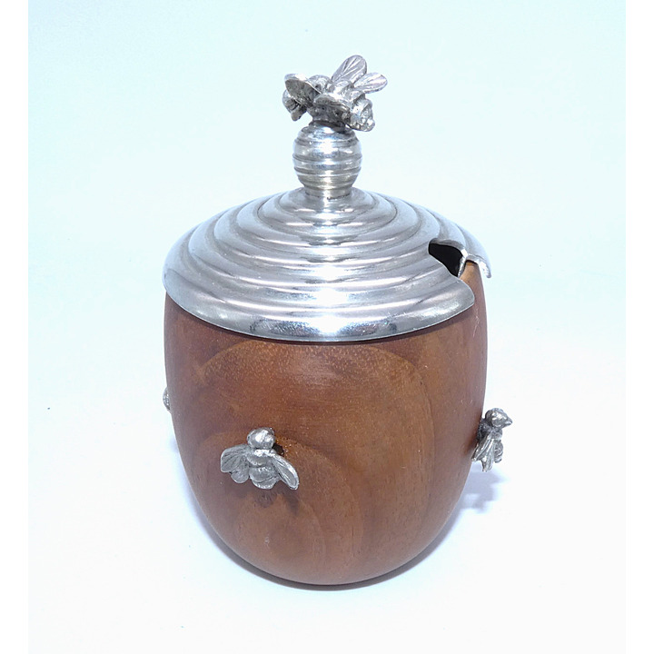 Mango Wood Honey Pot with Bee Lid