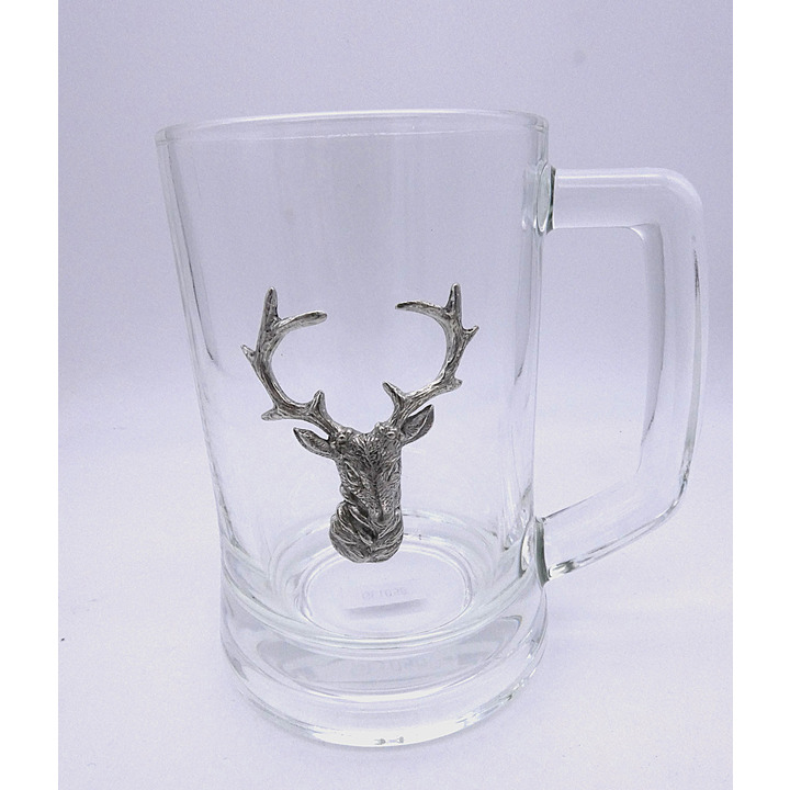 Crystal Beer Glass with applied Stag