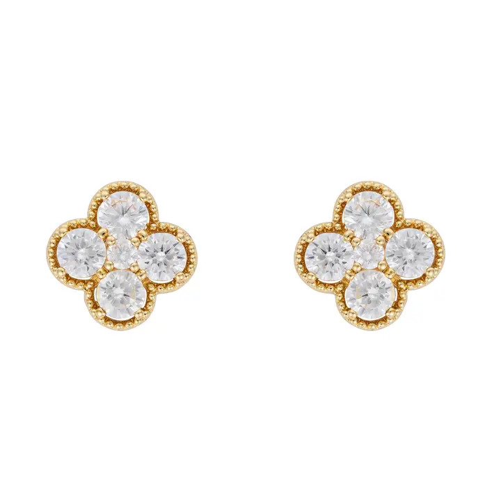 Golden Four Petal CZ Studs