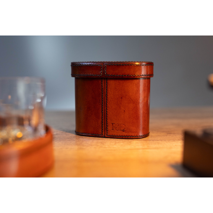 Cognac Leather Dice and Shaker Set