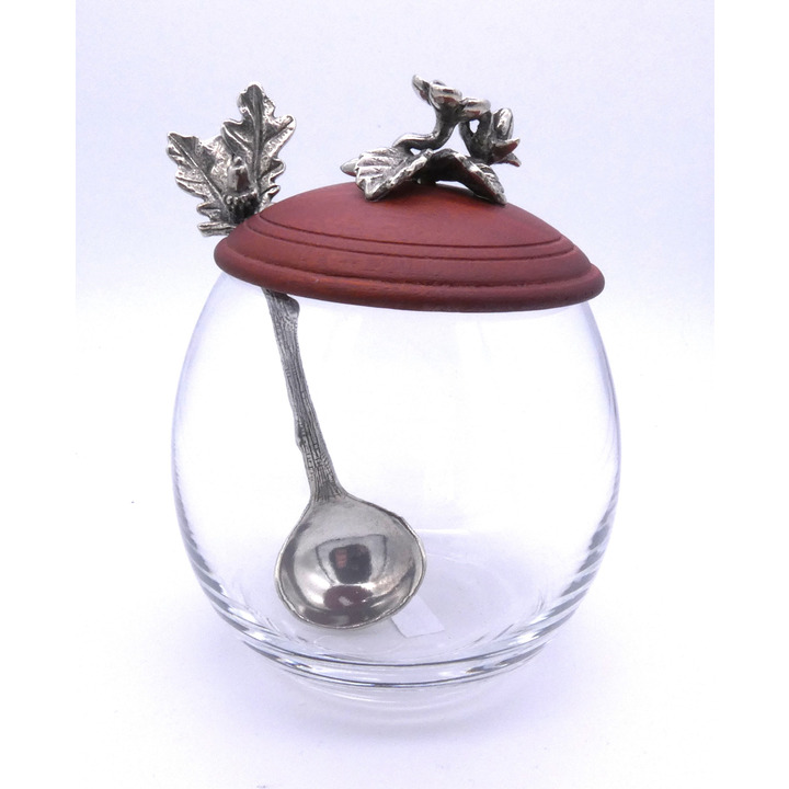 Sugar Bowl with Wooden Lid and Spoon 