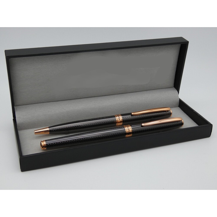 Black and Rose Gold Rollerball and Ballpoint Pen Set 