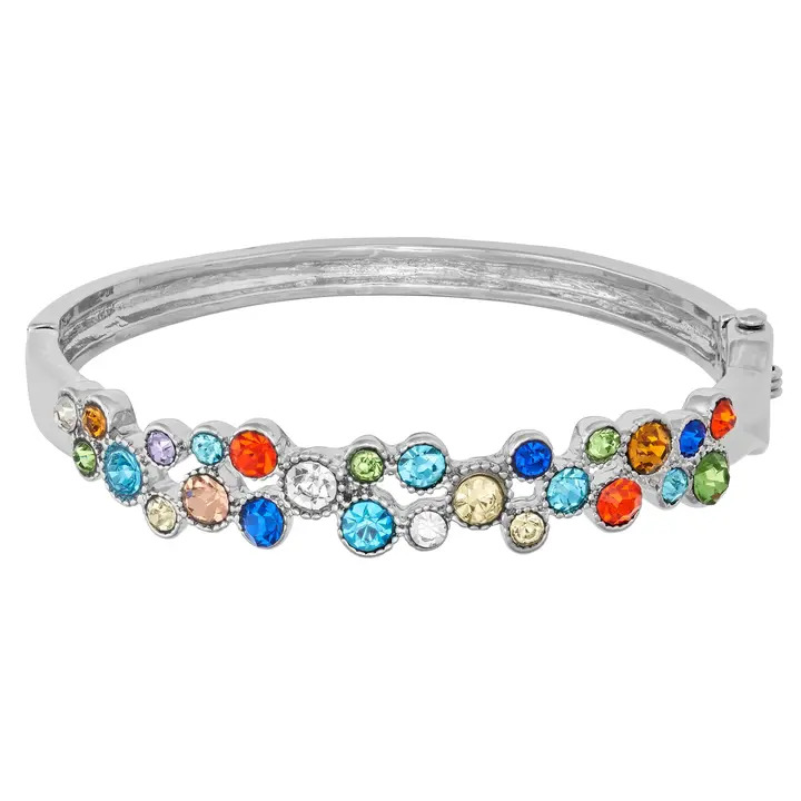 Rhodium Multi Bright Crystal Stone Hinge Bangle