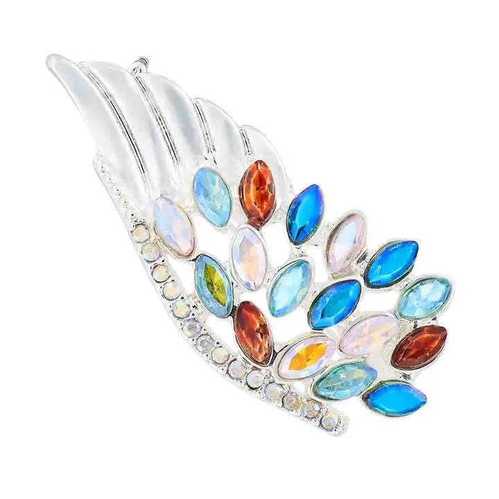 Silver Colour Crystal Wing Brooch