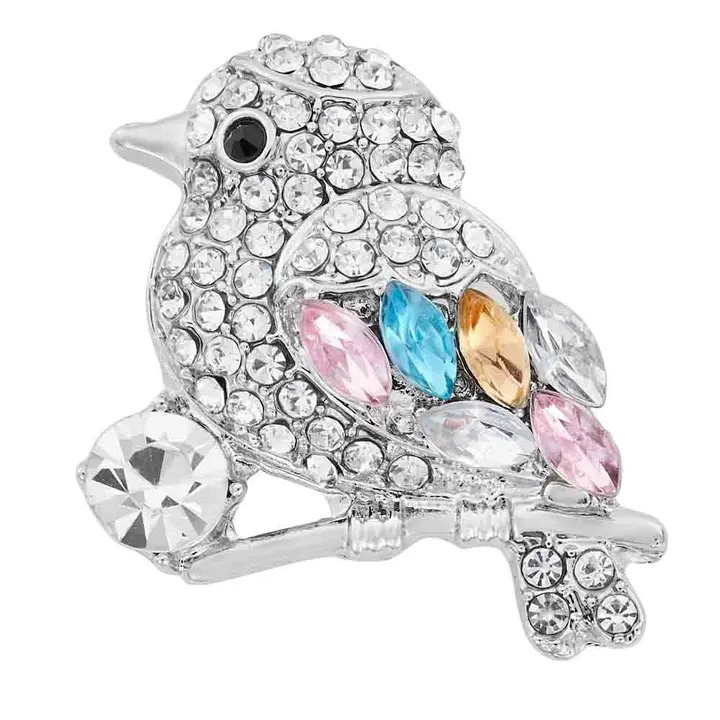 Multi Crystal Bird Brooch