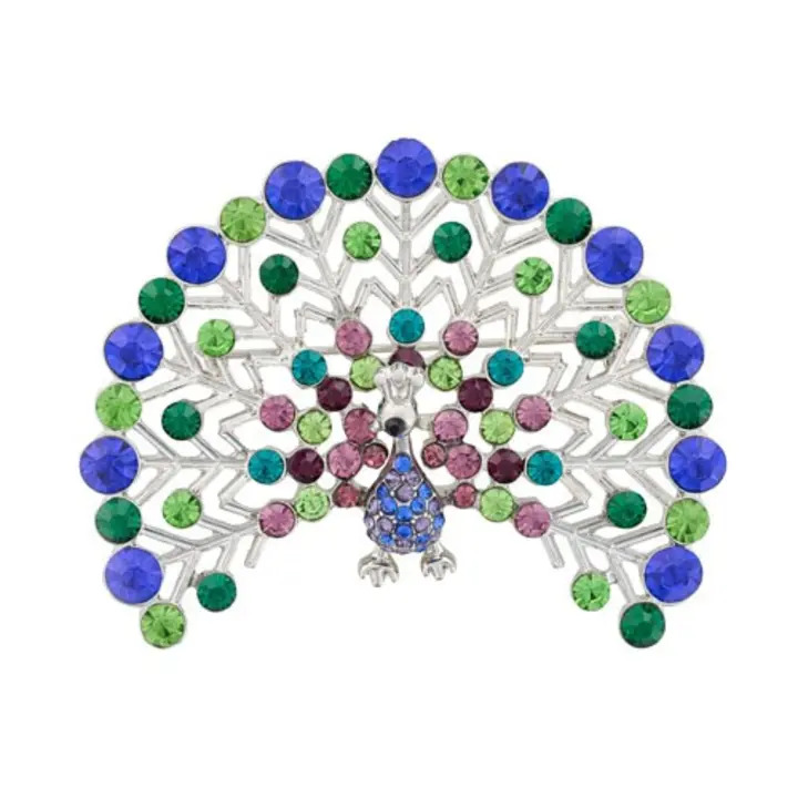 Multi Crystal Peacock Brooch