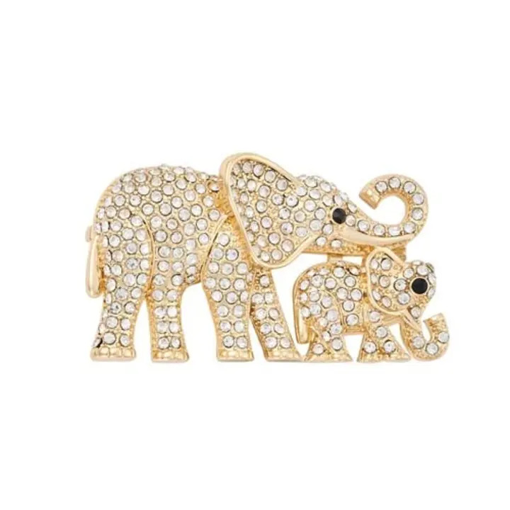 Gold Crystal Elephant Brooch