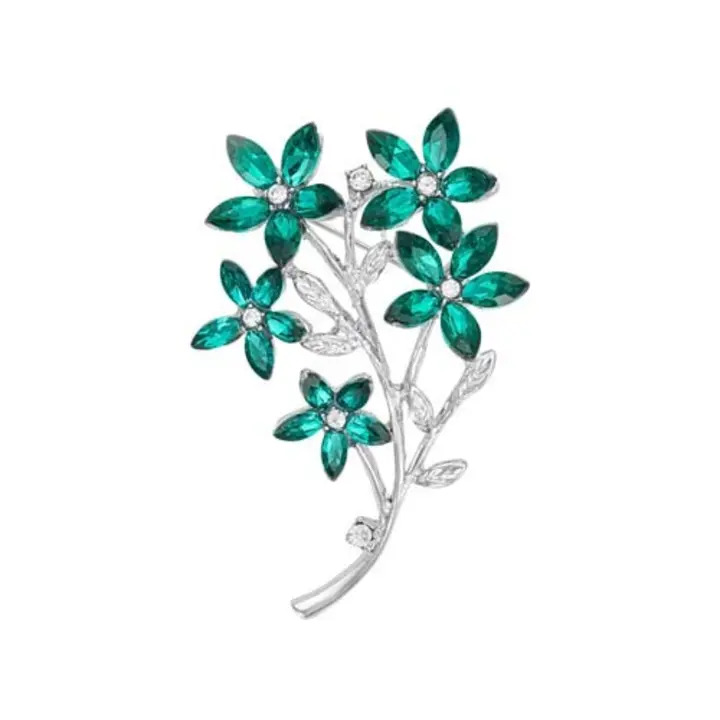 Crystal Blue Zircon Flowers Brooch
