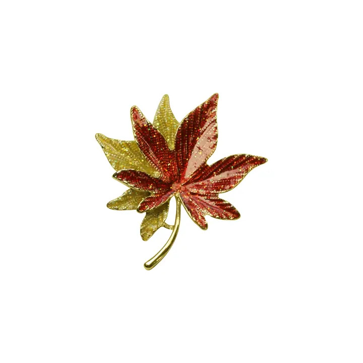 Golden Twin Maple Leaves Brooch