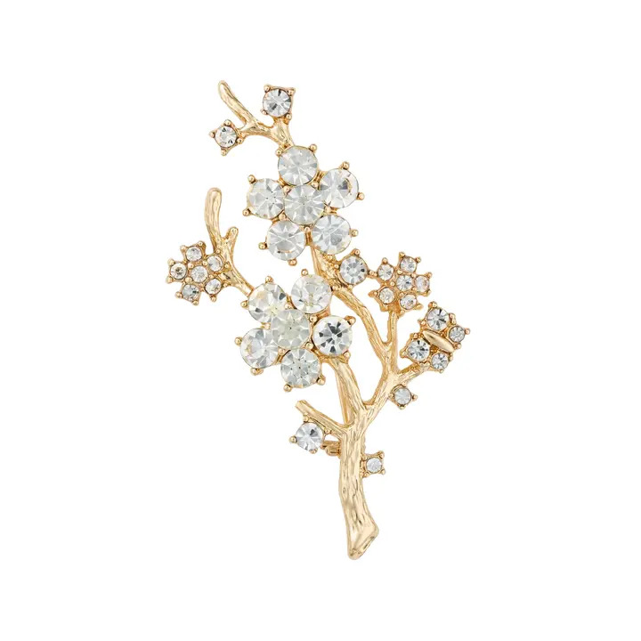 Golden Crystal Branch Brooch
