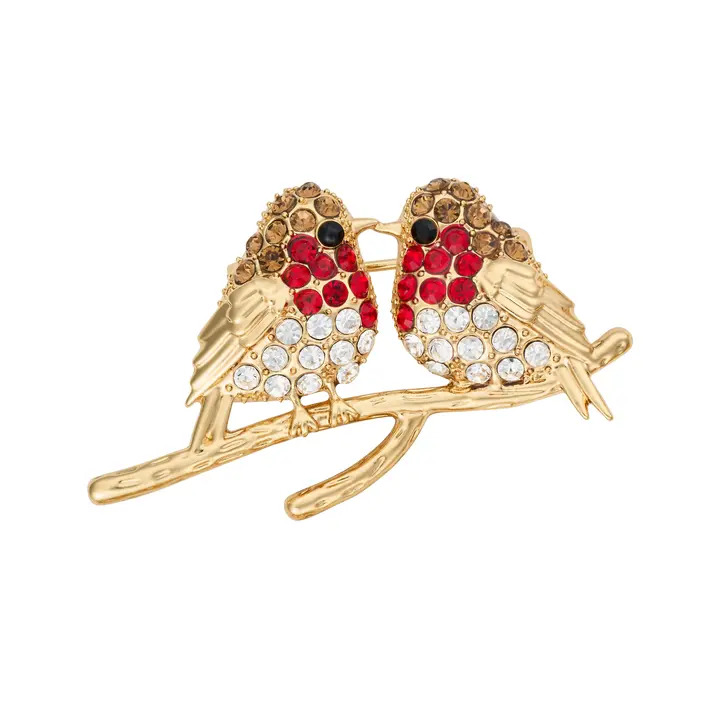 Golden Twin Robins Brooch