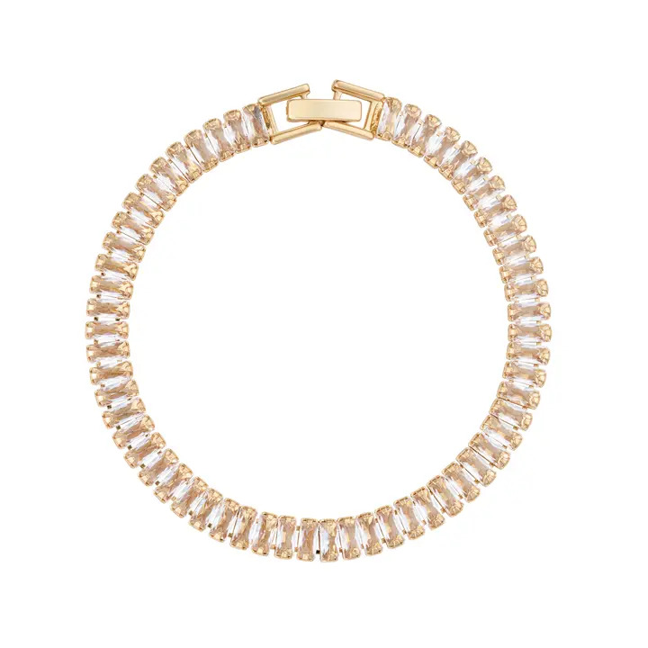 Golden Baguette Cut Tennis Bracelet