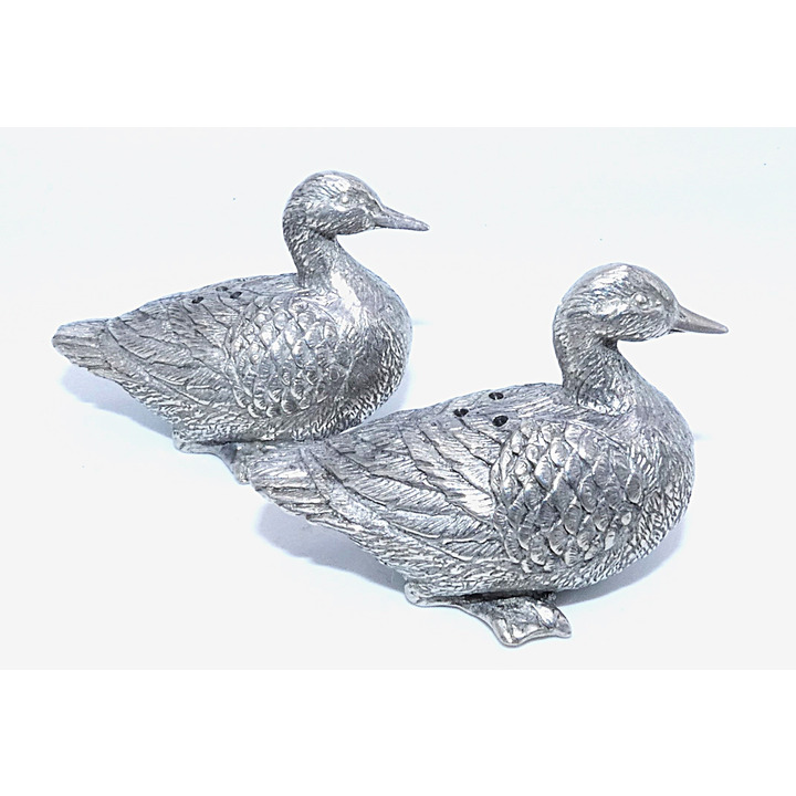 Pair of Pewter Duck Salt and Pepper Shakers