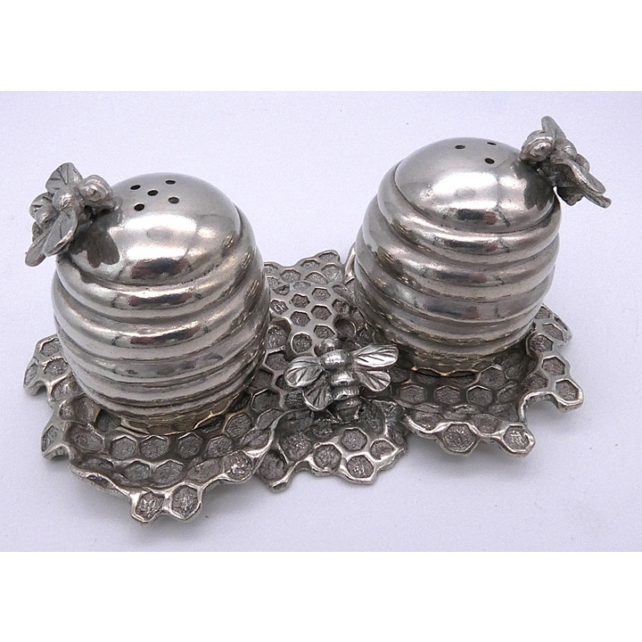 Bee Hive Salt and Pepper Shakers on Tray
