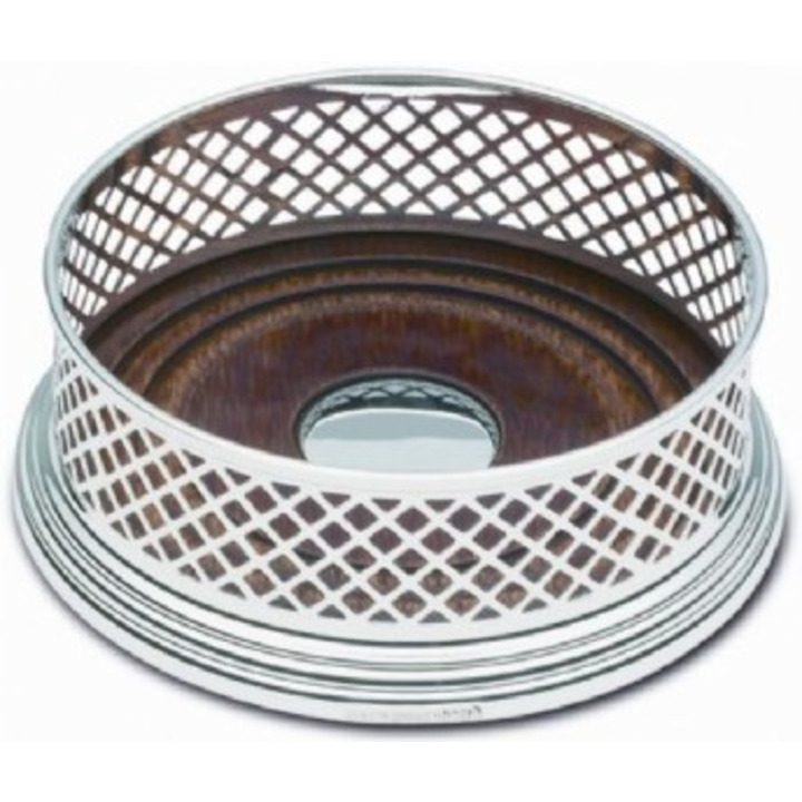 Hallmarked Silver Pierced Basket Weave 3.75" Wine Coaster