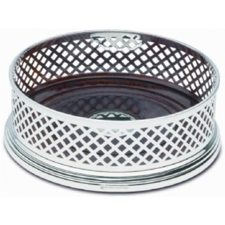 Hallmarked Silver Pierced Basket Weave 4.75" Wine Coaster