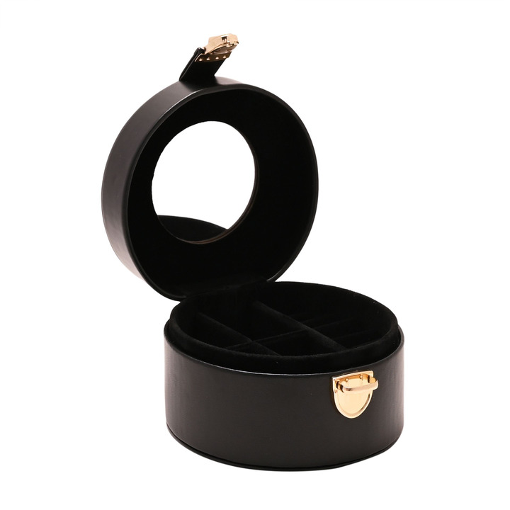 Black Round Jewellery Box with Mirror